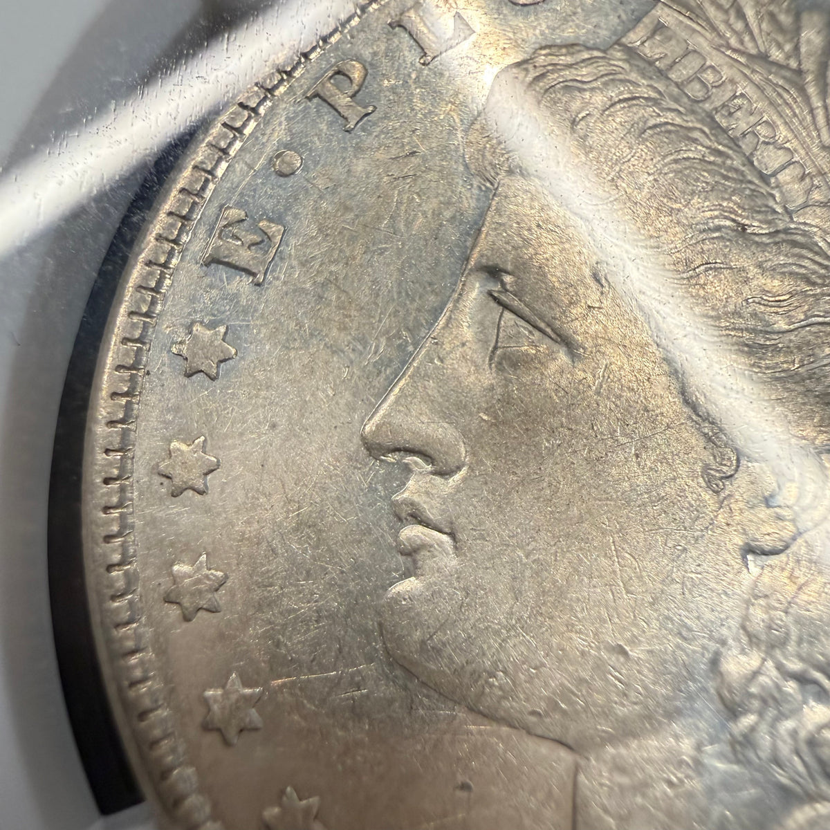 1878 8TF, NGC AU 55, HOT-50, VAM-14.5 SPIKED "A" AKA Open Nostril, Morgan Dollar