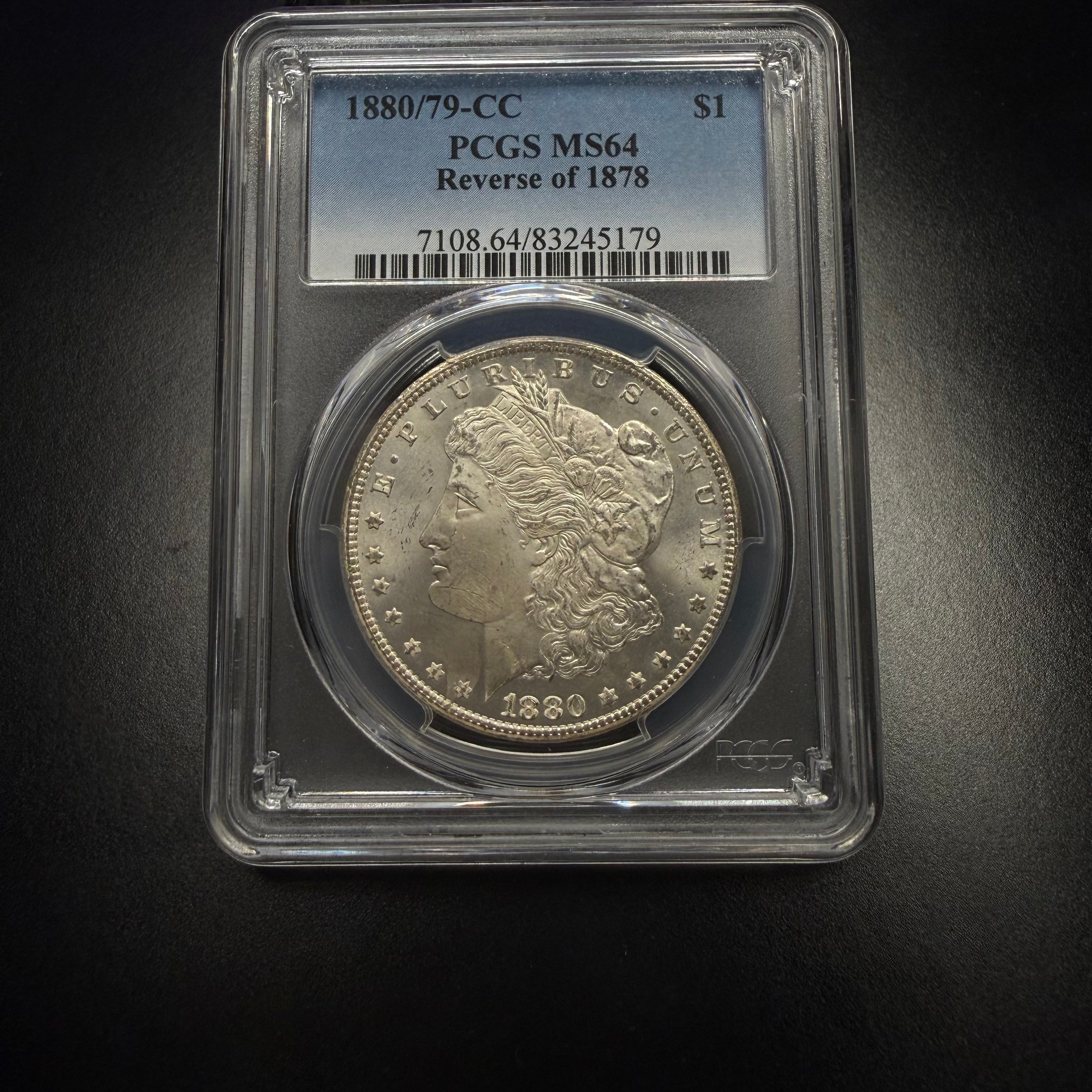 1880/79-CC, PCGS MS64, Reverse of 1878, Morgan Dollar