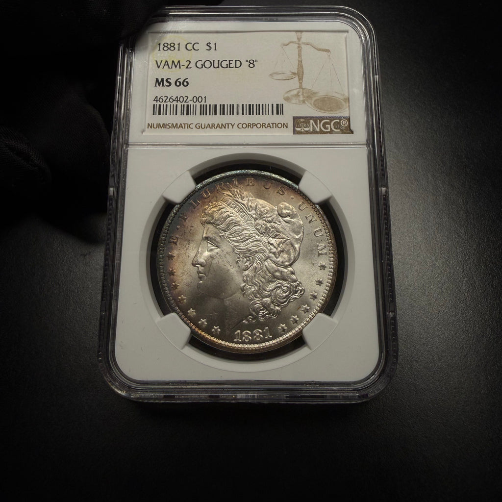 1881-CC, NGC MS 66, VAM-2 GOUGED "8", Morgan Dollar