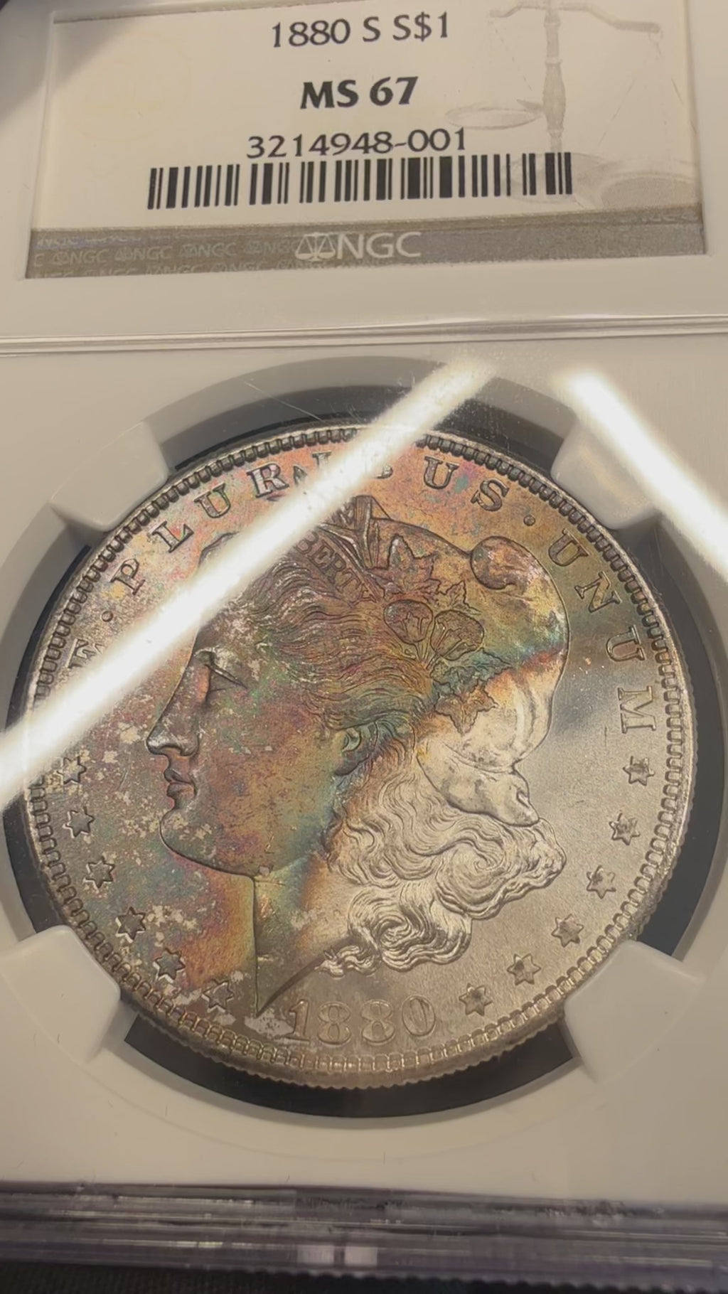 1880-S, NGC MS 67, Monster Rainbow Toner, Morgan Dollar