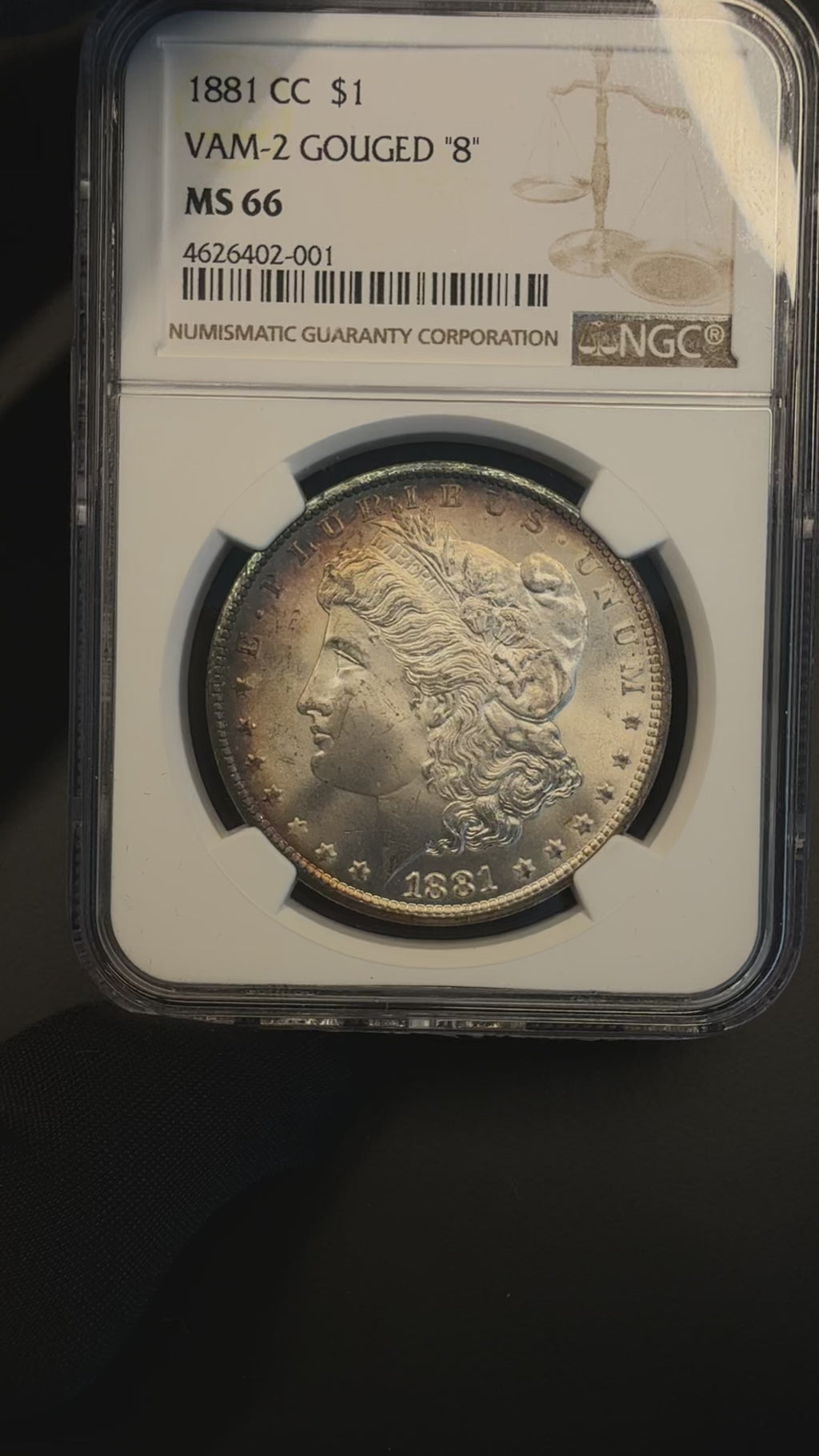 1881-CC, NGC MS 66, VAM-2 GOUGED "8", Morgan Dollar